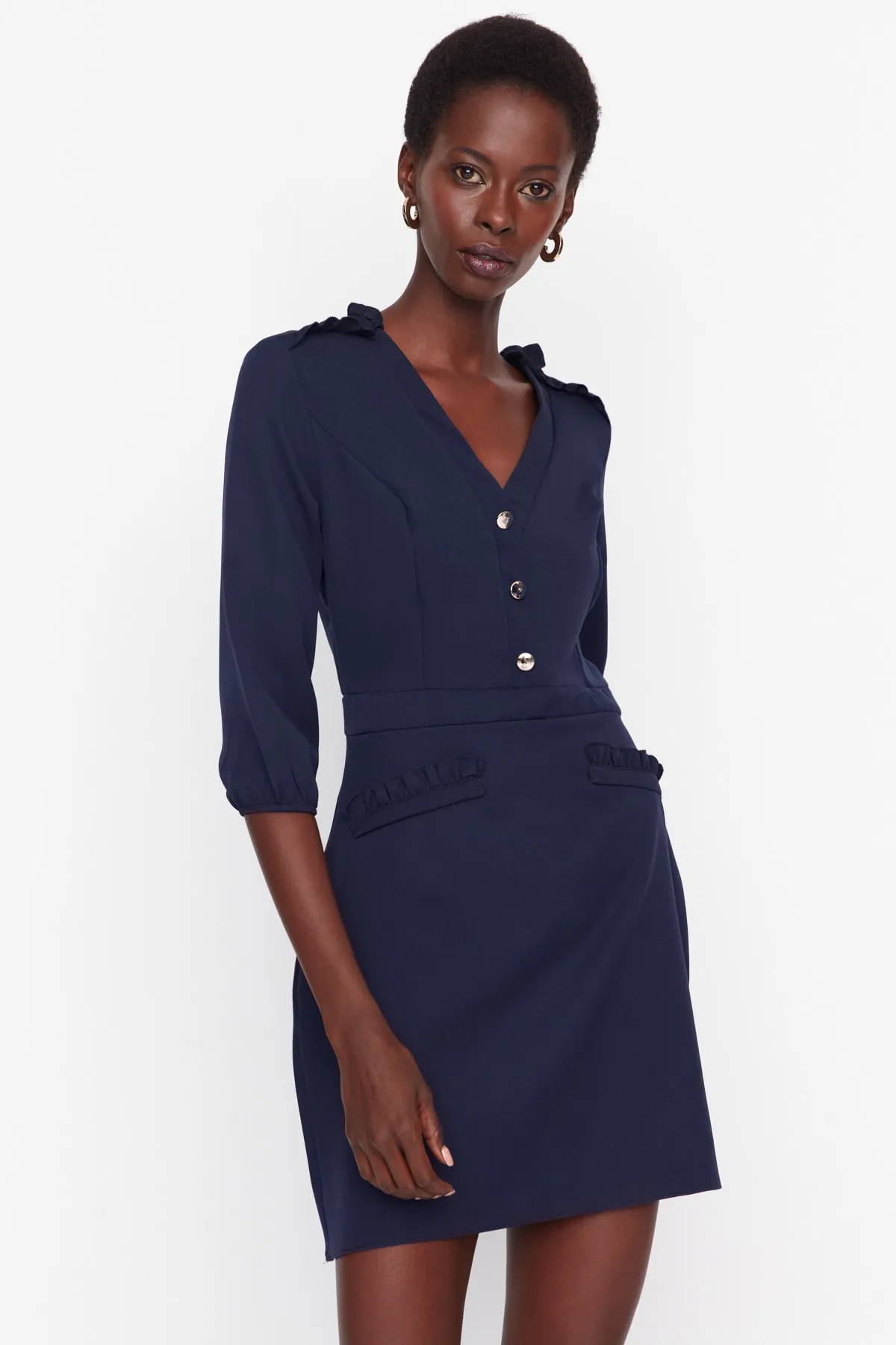 Trendyol Collection  Marineblaues Super-Mini-Webkleid TWOAW23EL00604