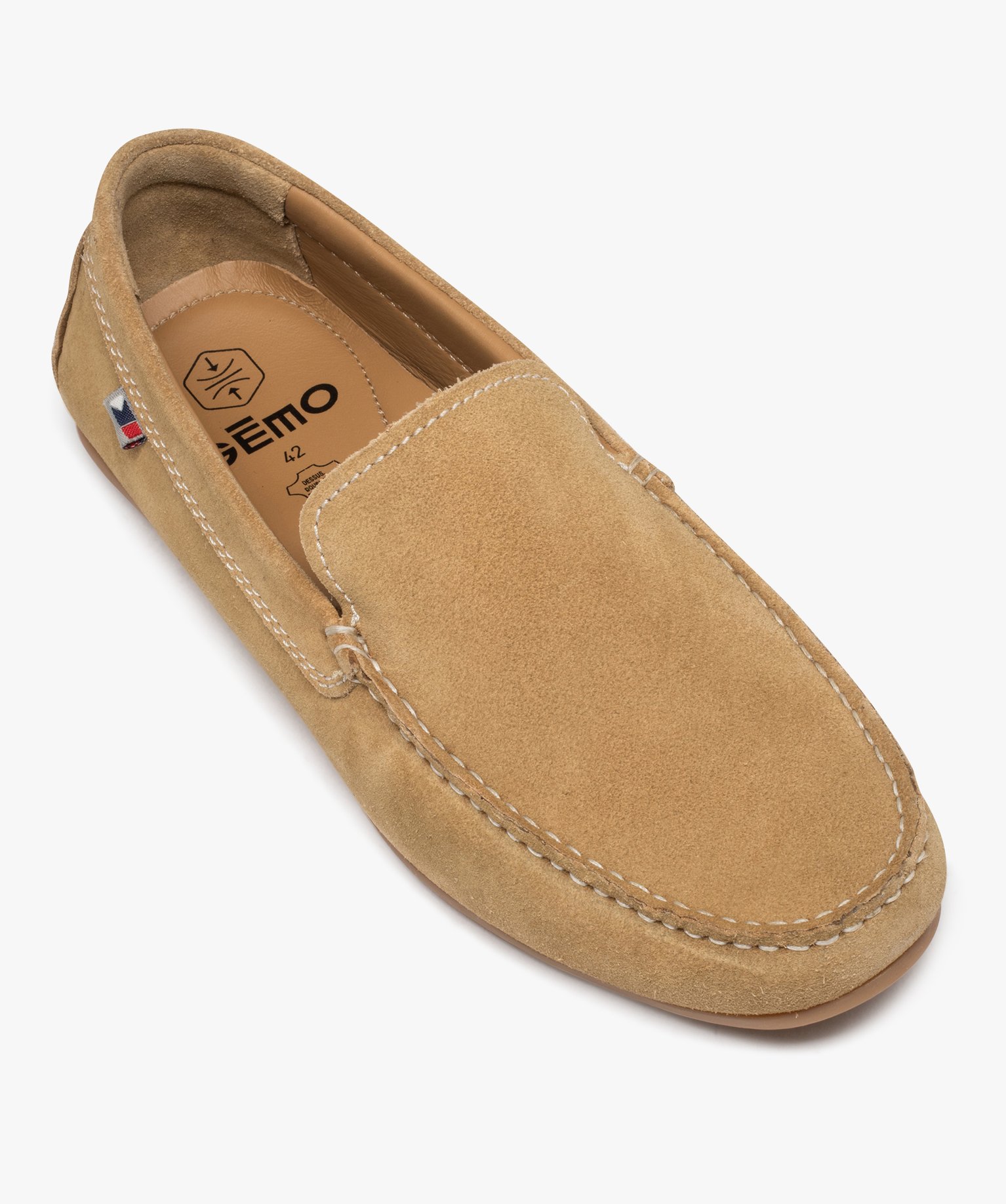 Mocassins homme unis en cuir velours beige | GEMO