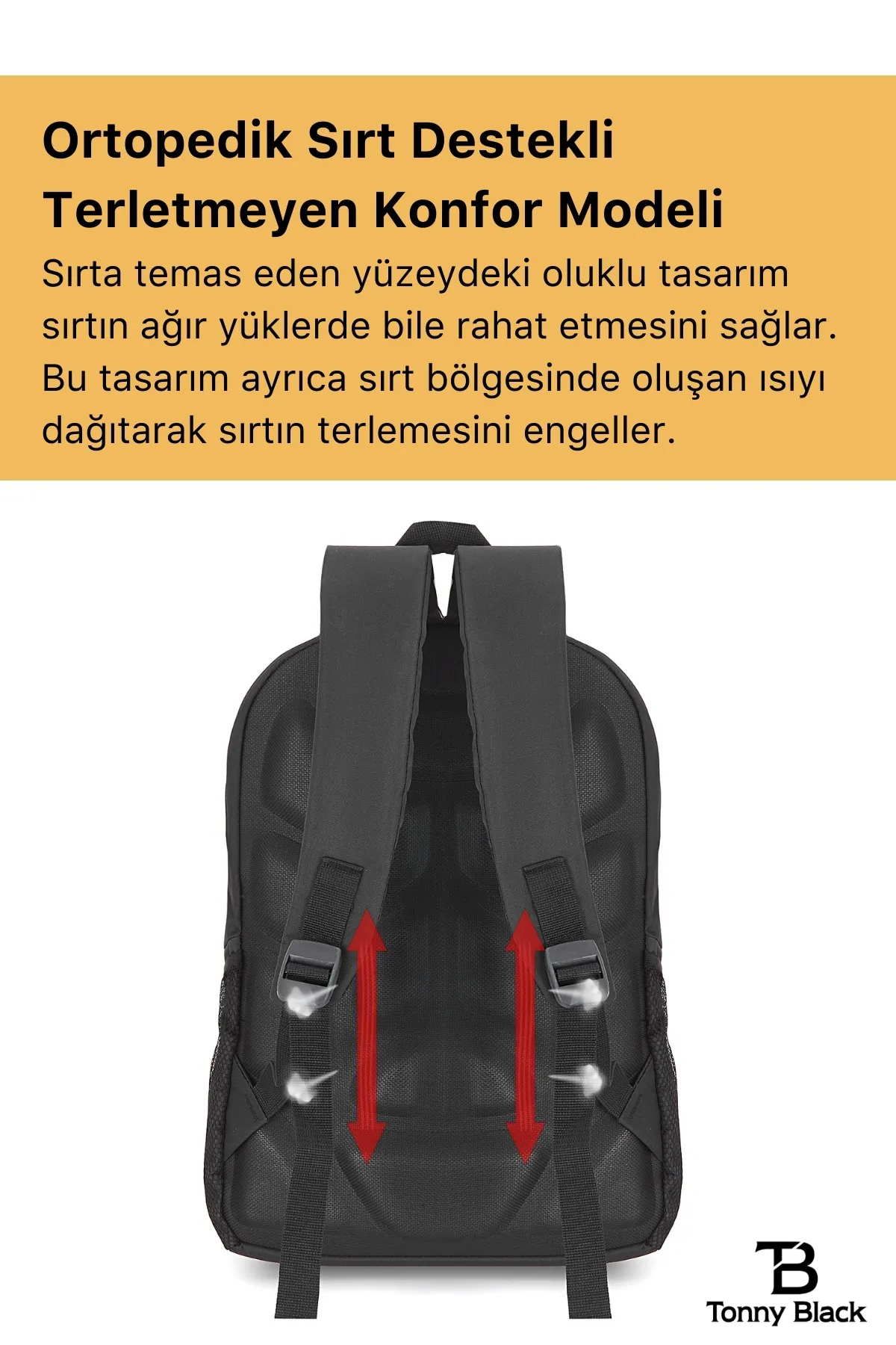 Tonny Black  Original 15,6" Unisex Orthopädischer Rücken gestützter Rucksack mit Laptopfach für Notebook-Computer