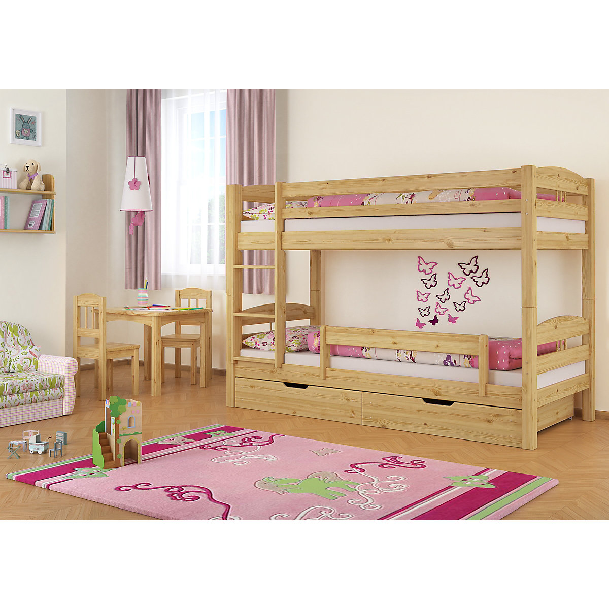 Stockbett 90x200 Kiefer massiv mit Rollrost