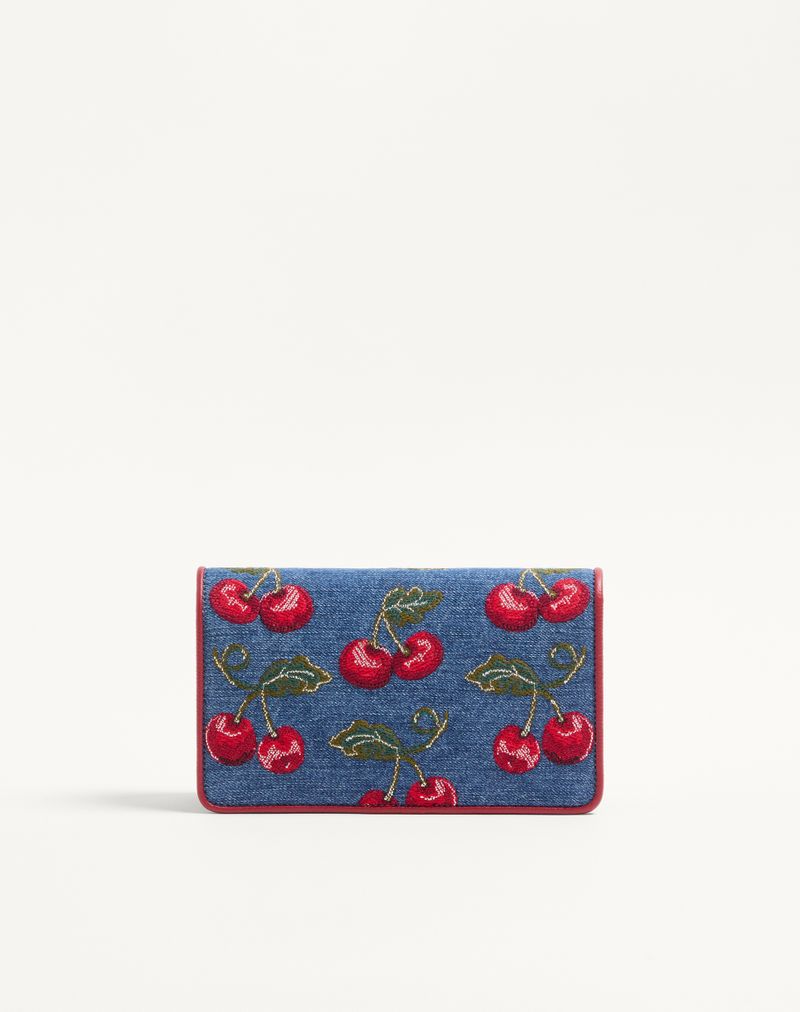 VLogo Signature Mini-skuldertaske i denim med kirsebærbroderi