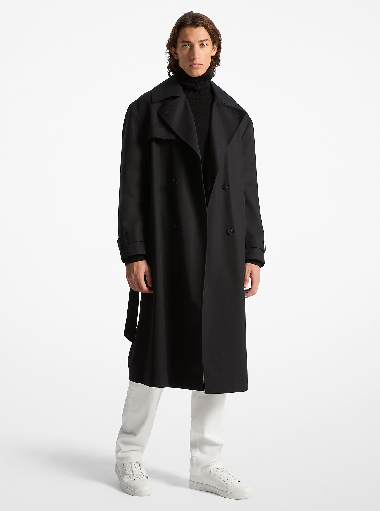 Oversized Cotton Trench Coat - BLACK