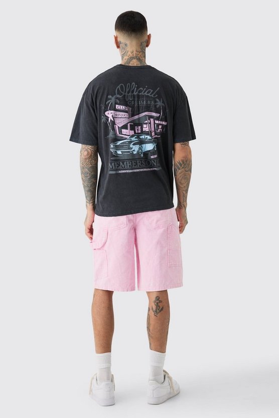 Tall graues Members Only Racer T-Shirt mit Acid-Waschung