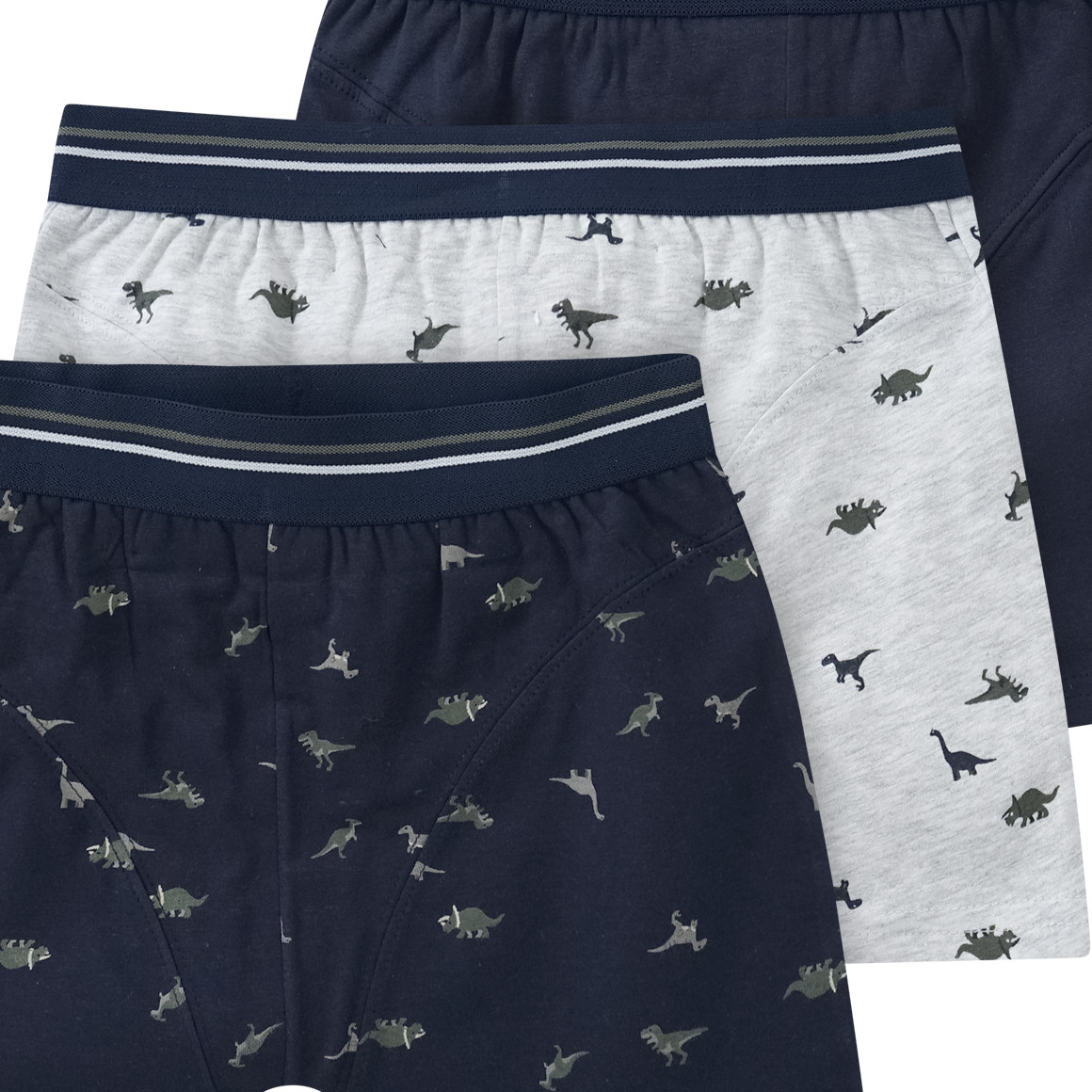 3 Jungen Boxer mit Dinosaurier-Allover