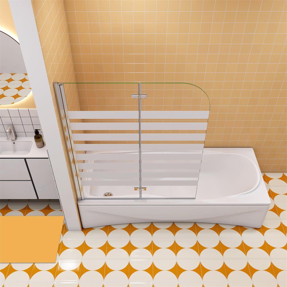 duschspa Badewannenaufsatz Badewannenaufsatz mit weißen Streifen Faltwand auf Badewanne NANO Glas, Einscheibensicherheitsglas, Sicherheitsglas, (Set), Breite 120cm, Höhe 140cm, Glas