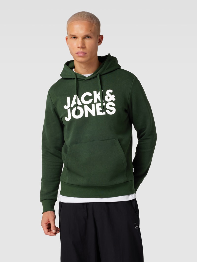 Hoodie mit Label-Print in dunkelgrün