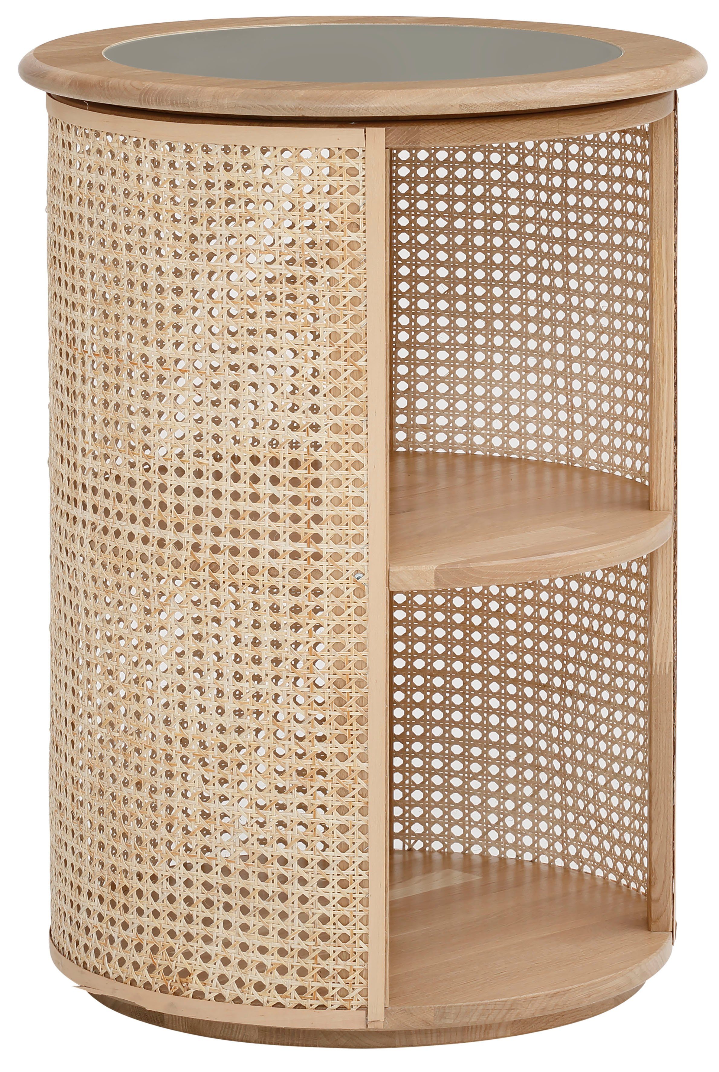 Leonique Beistelltisch Emilien, aus Eiche massiv, mit Rattan- Optik