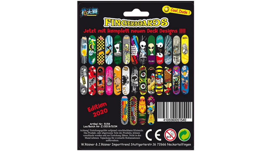 FINGERSKATEBOARD 6-F-SORT ROESNER 5154, sortiert