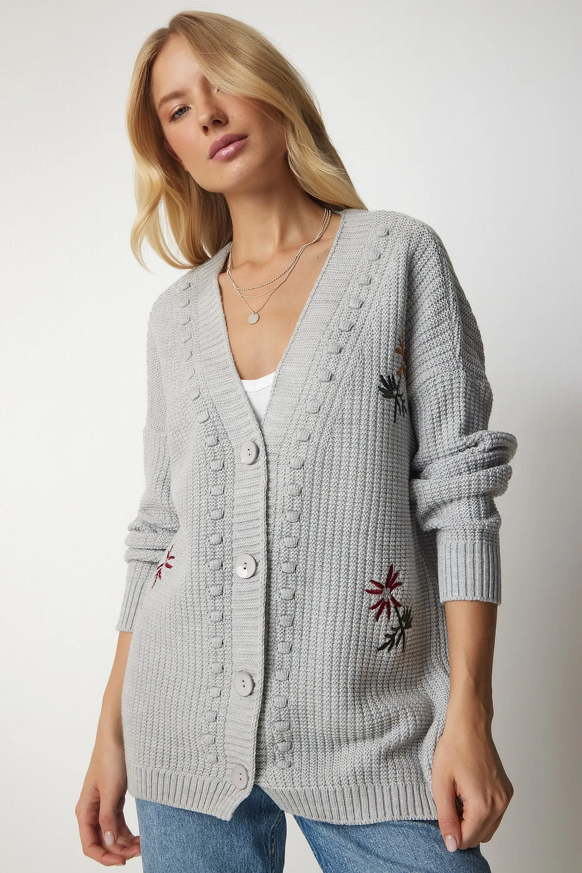 Happiness İstanbul  Strickjacke - Grau - Relaxed Fit