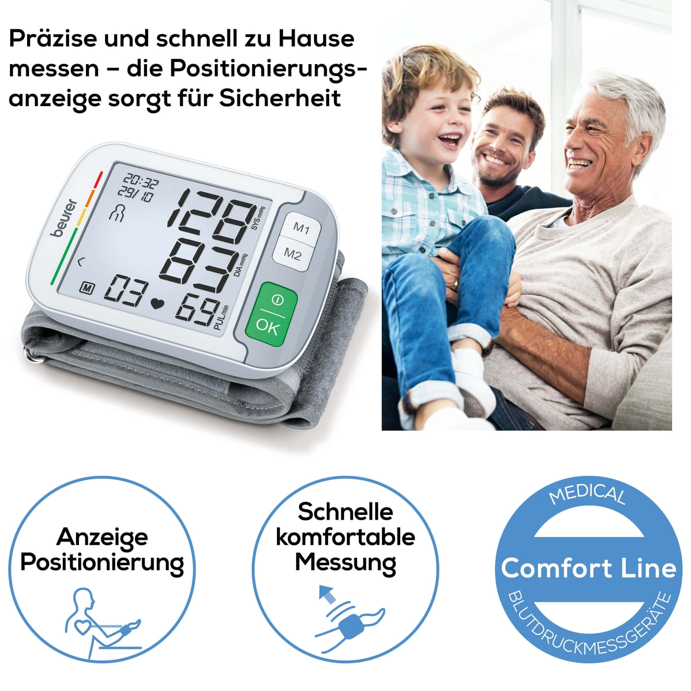 Beurer Handgelenk-Blutdruckmessgerät BC 51-Handgelenk-Blutdruckmessgerät mit Positionierungsanzeige & flachem XL-Display