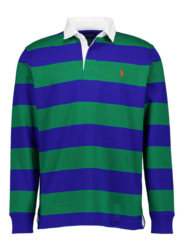 Polo Ralph Lauren, Rugby-Shirt, Baumwolle, grün-kobaltblau gestreift