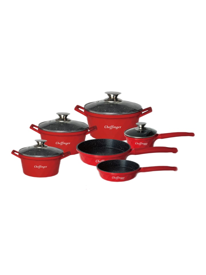 Cheffinger 12-Teilig Kochtopf Set Induktion Diamant in Rot günstig kaufen onesize