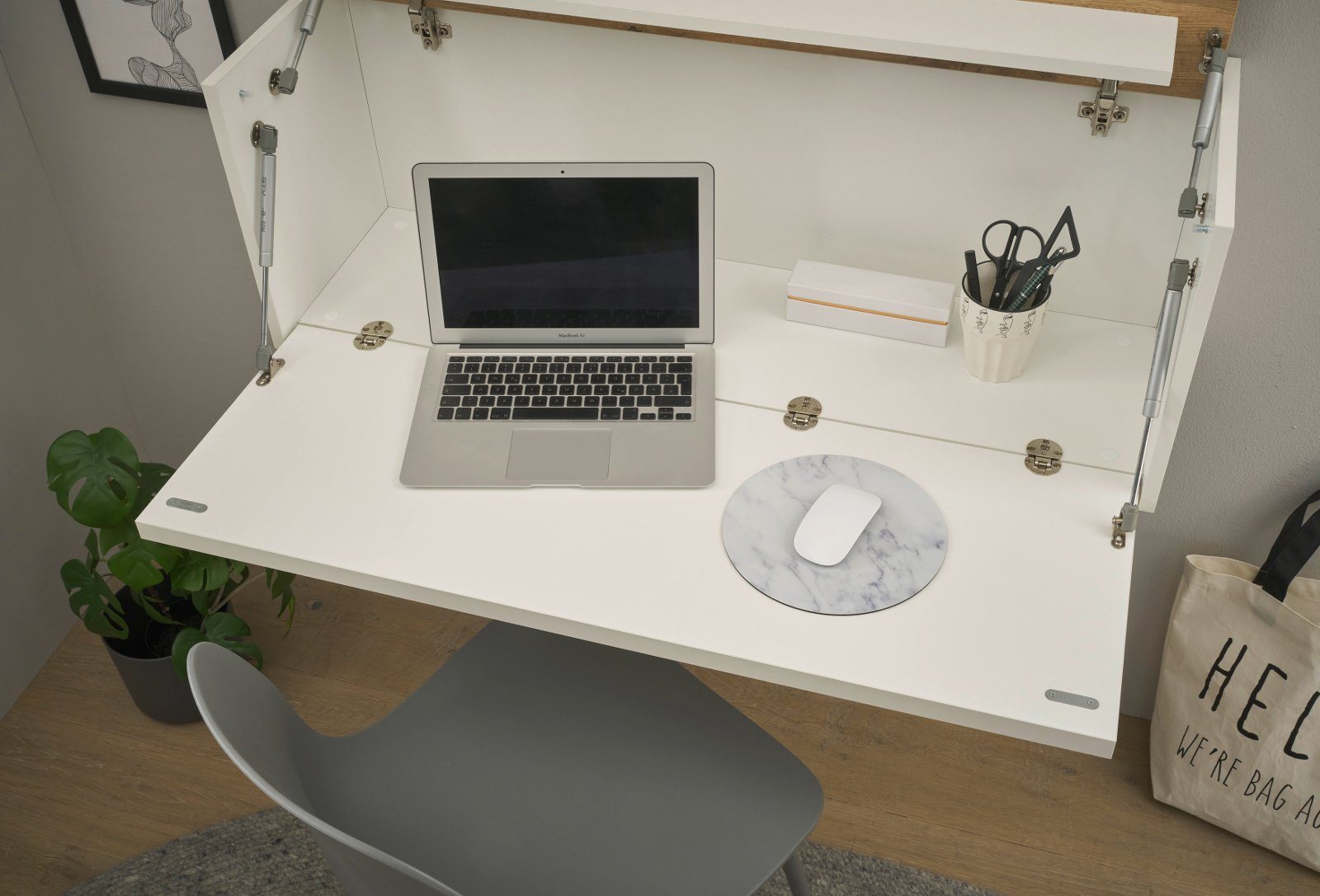 Furn.Design Mehrzweckschrank-Set Center, (Homeoffice Wohnwand in weiß mit Wotan Eiche, 4-teilig, 270 x 200 cm), integrierter Sekretär