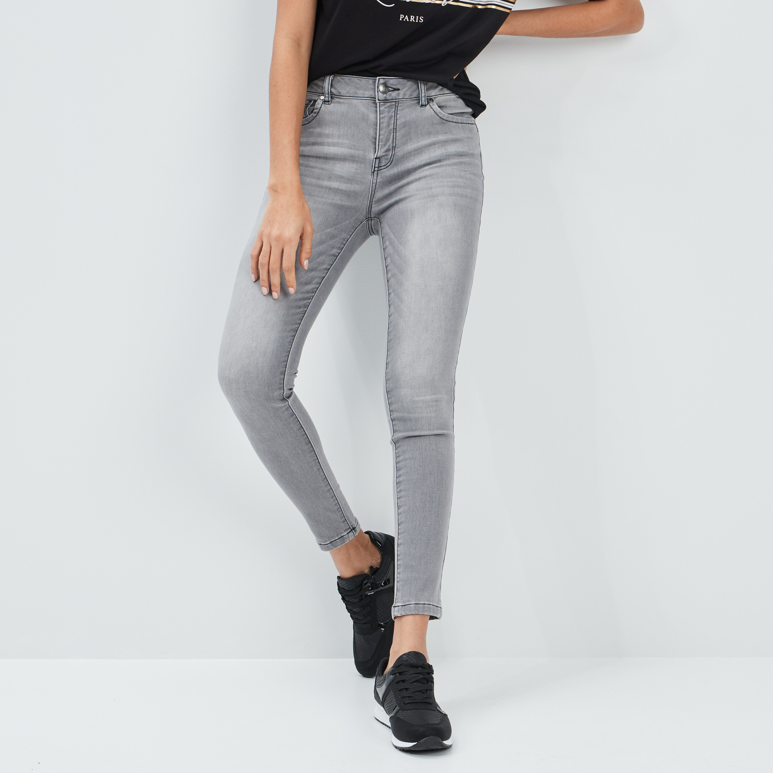 Jeans skinny push-up denim gris femme | La Halle