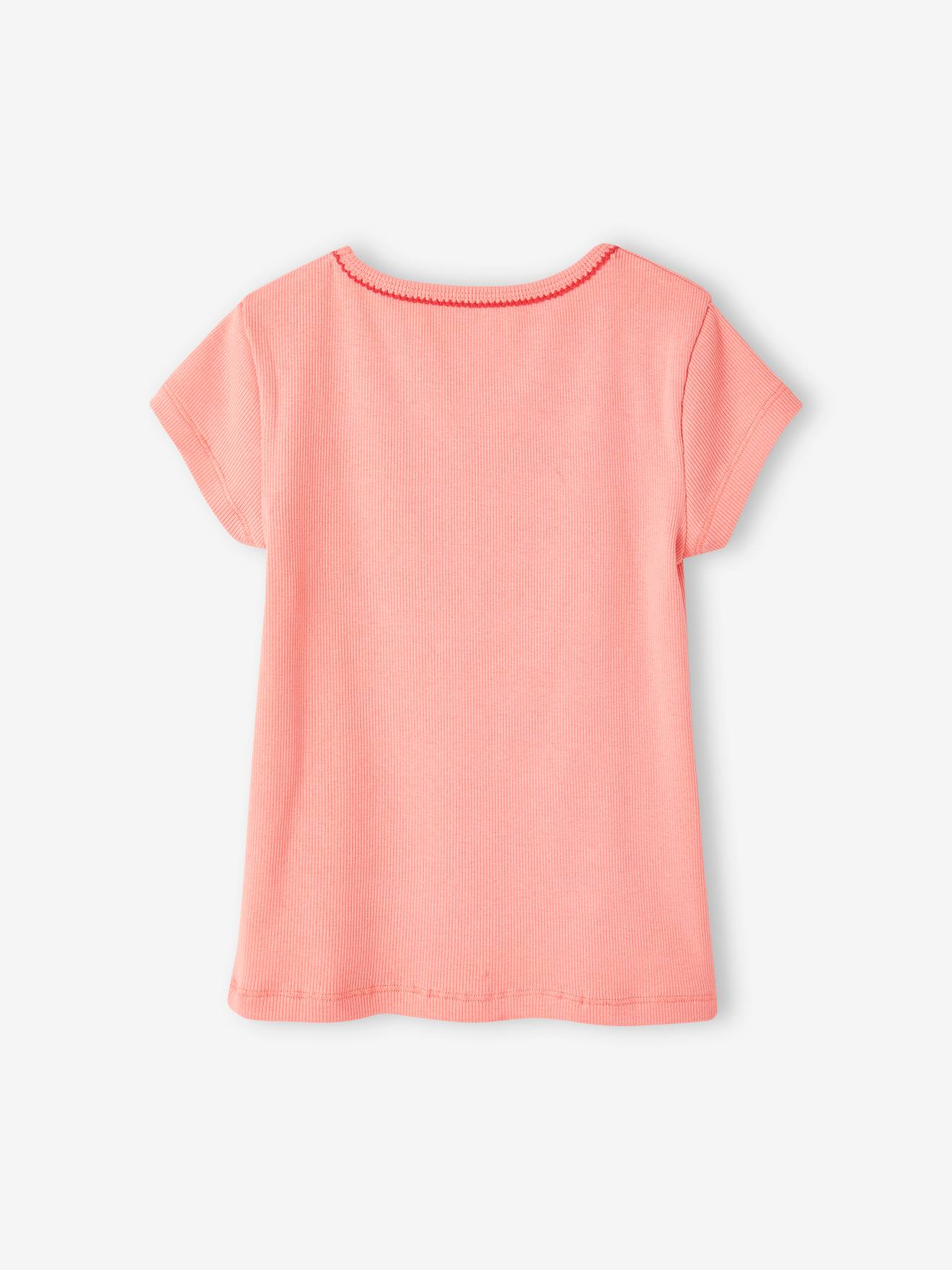 Lot de 3 T-shirts fantaisie manches courtes en maille côtelée fille rose nude