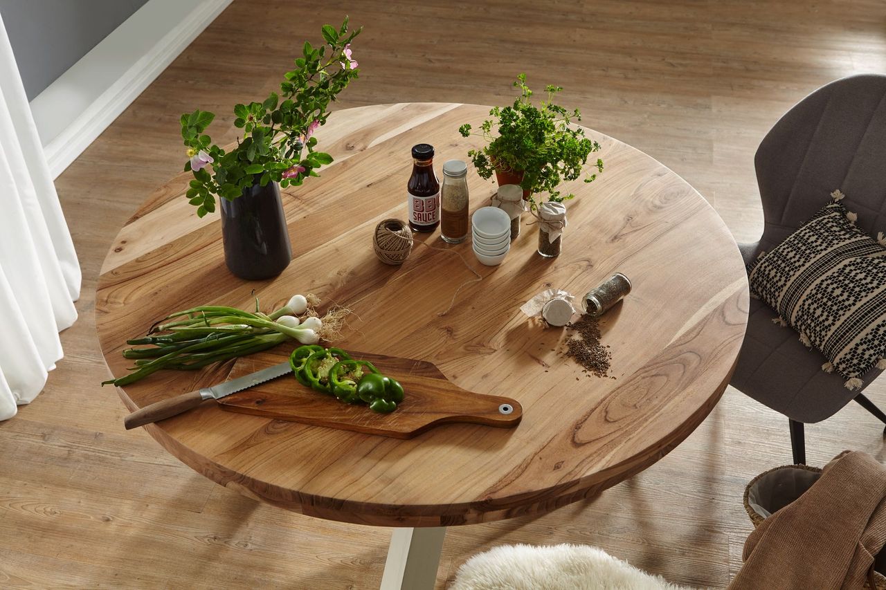 Wohnling Design Esszimmertisch rund Akazie Massivholz