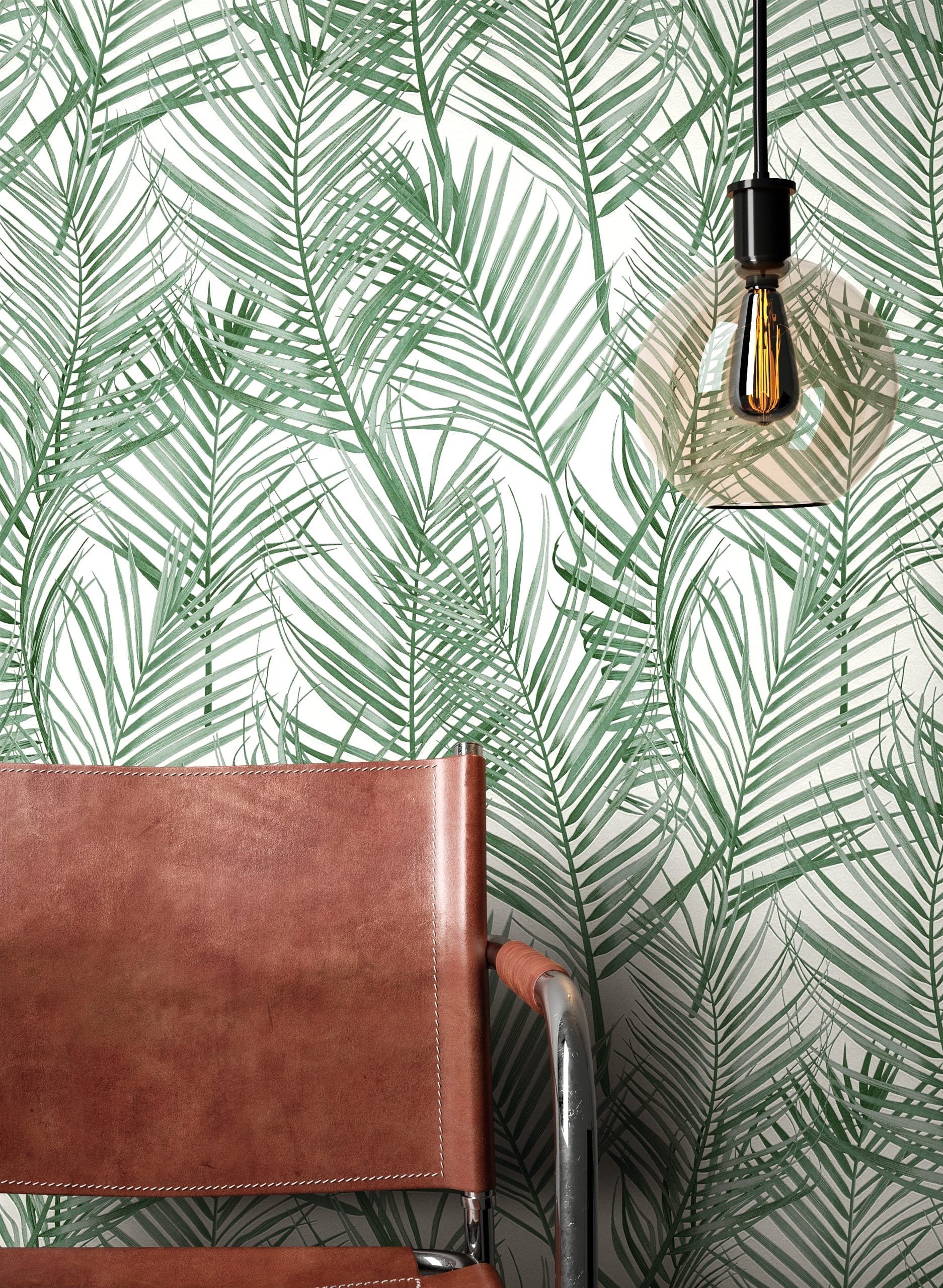 Newroom Vliestapete, Grün Tapete Modern Dschungel - Mustertapete Blumentapete Weiß Tropisch Floral Palmen Blätter für Wohnzimmer Schlafzimmer Küche