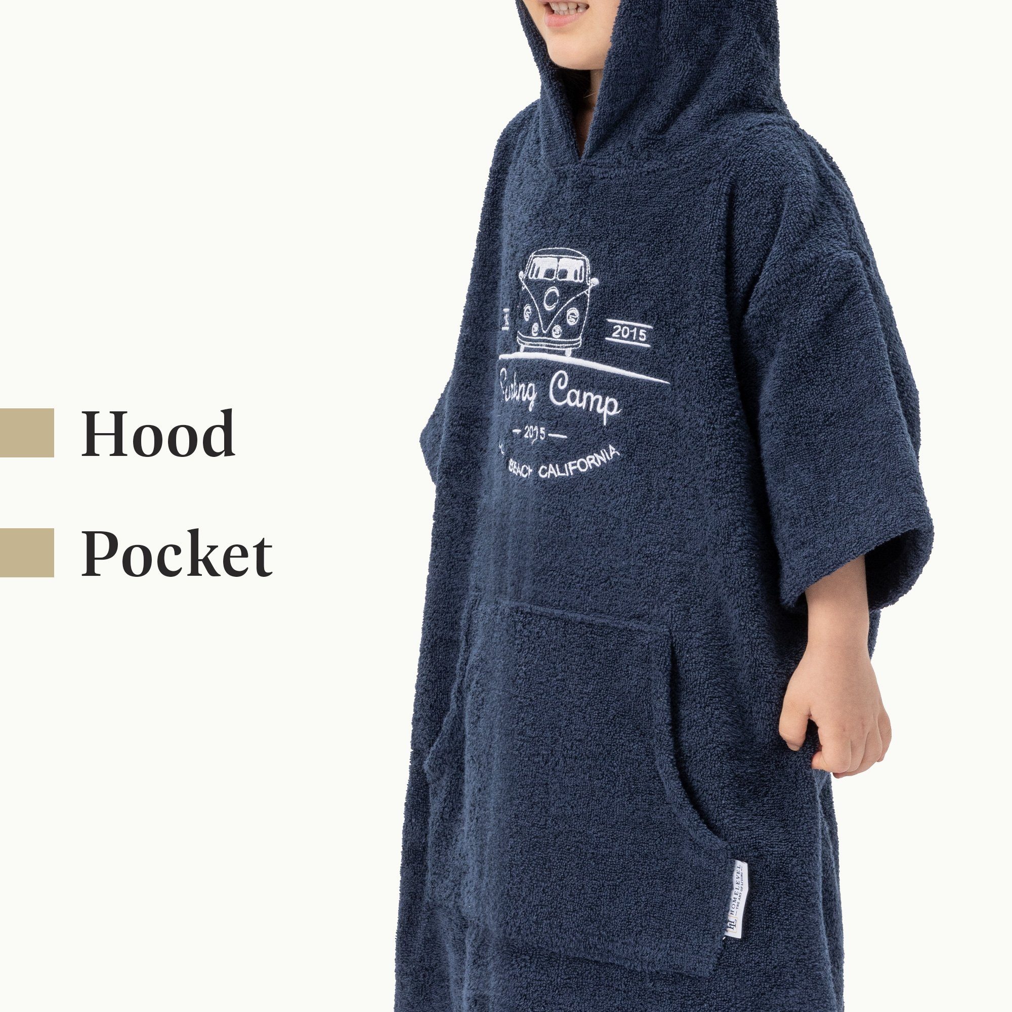 HOMELEVEL Bademantel Badeponcho Surfponcho für Kinder und Teenager mit Kapuze unisex, Baumwolle