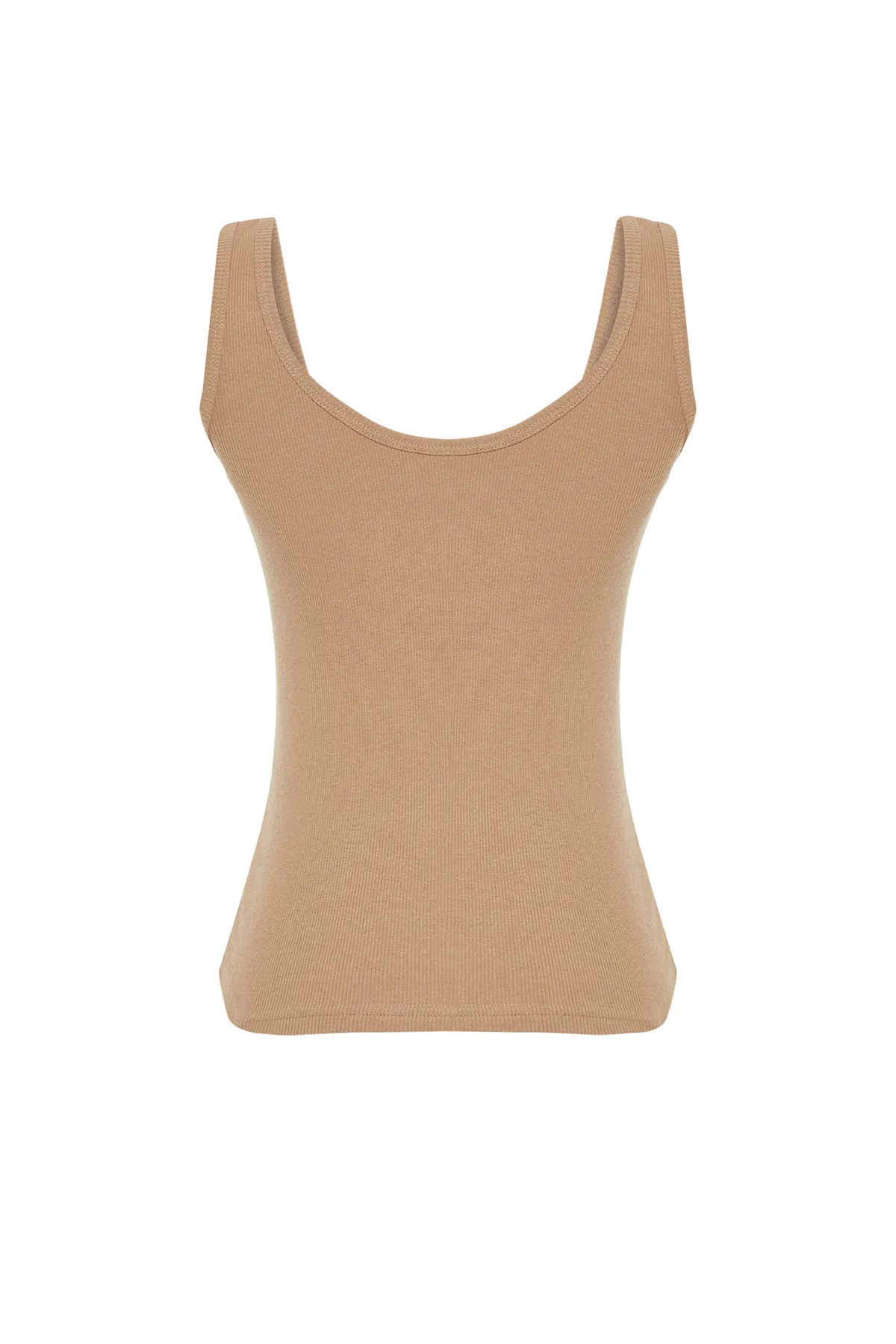 Trendyol Collection  Braunes figurbetontes Tanktop aus geripptem, flexiblem Strick mit Poolkragen TWOSS22AL0042