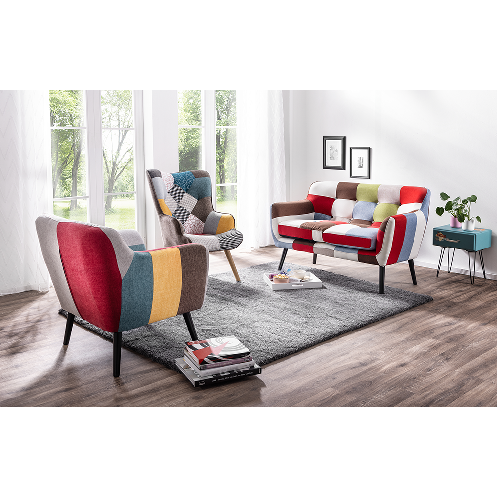 Trendstabil Skandinavischer Relaxsessel Stoffbezug Patchwork mehrfarbig