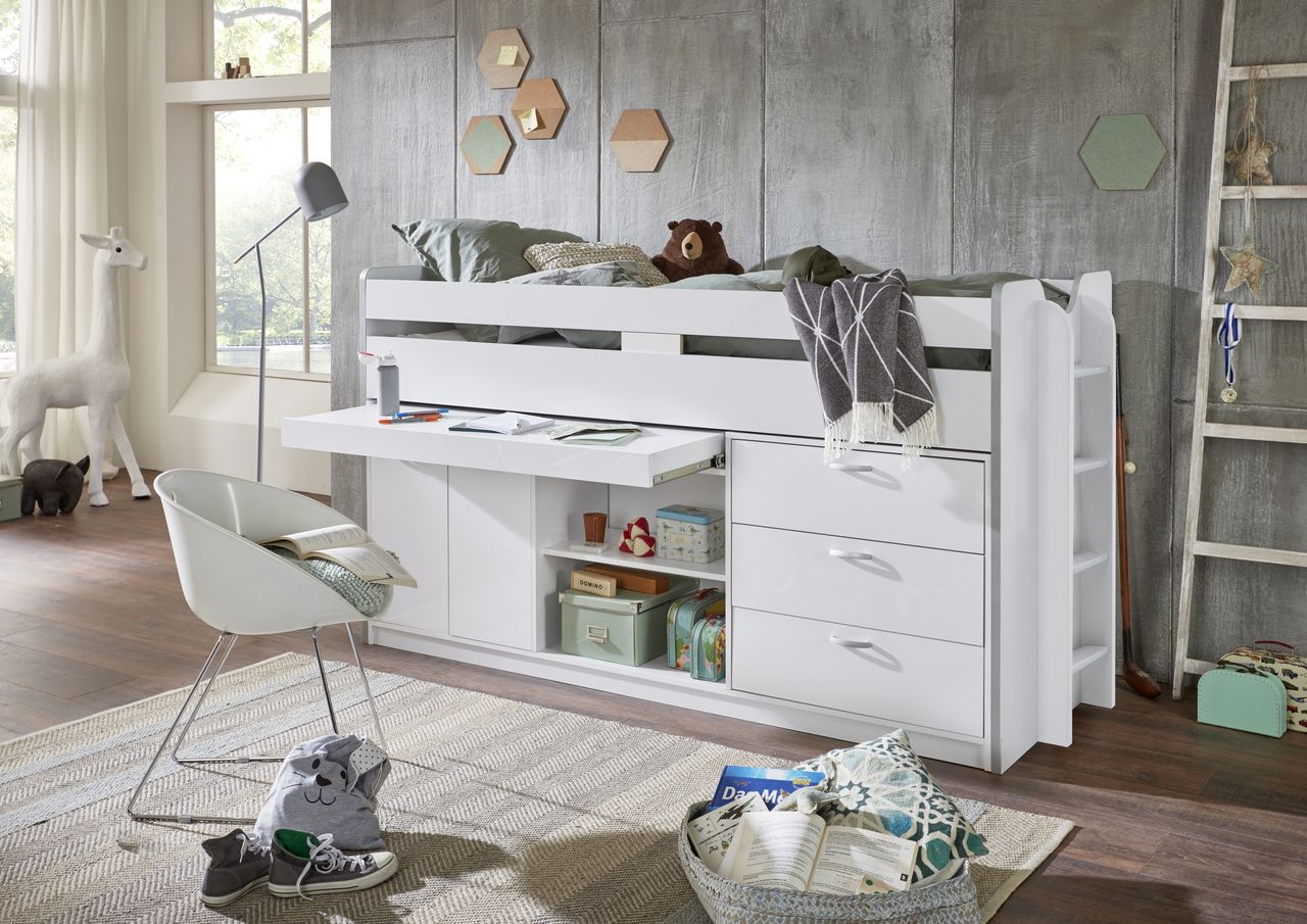 Relita Hochbett Bonny LF 90x200 cm, mit Regal, Schubladenelement und Schreibtisch