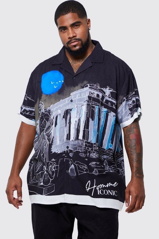 Plus Oversize Viskose-Hemd mit Print
