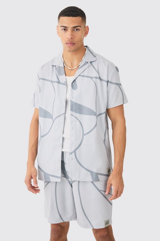 Weiches Twill Hemd und Shorts mit abstraktem Print