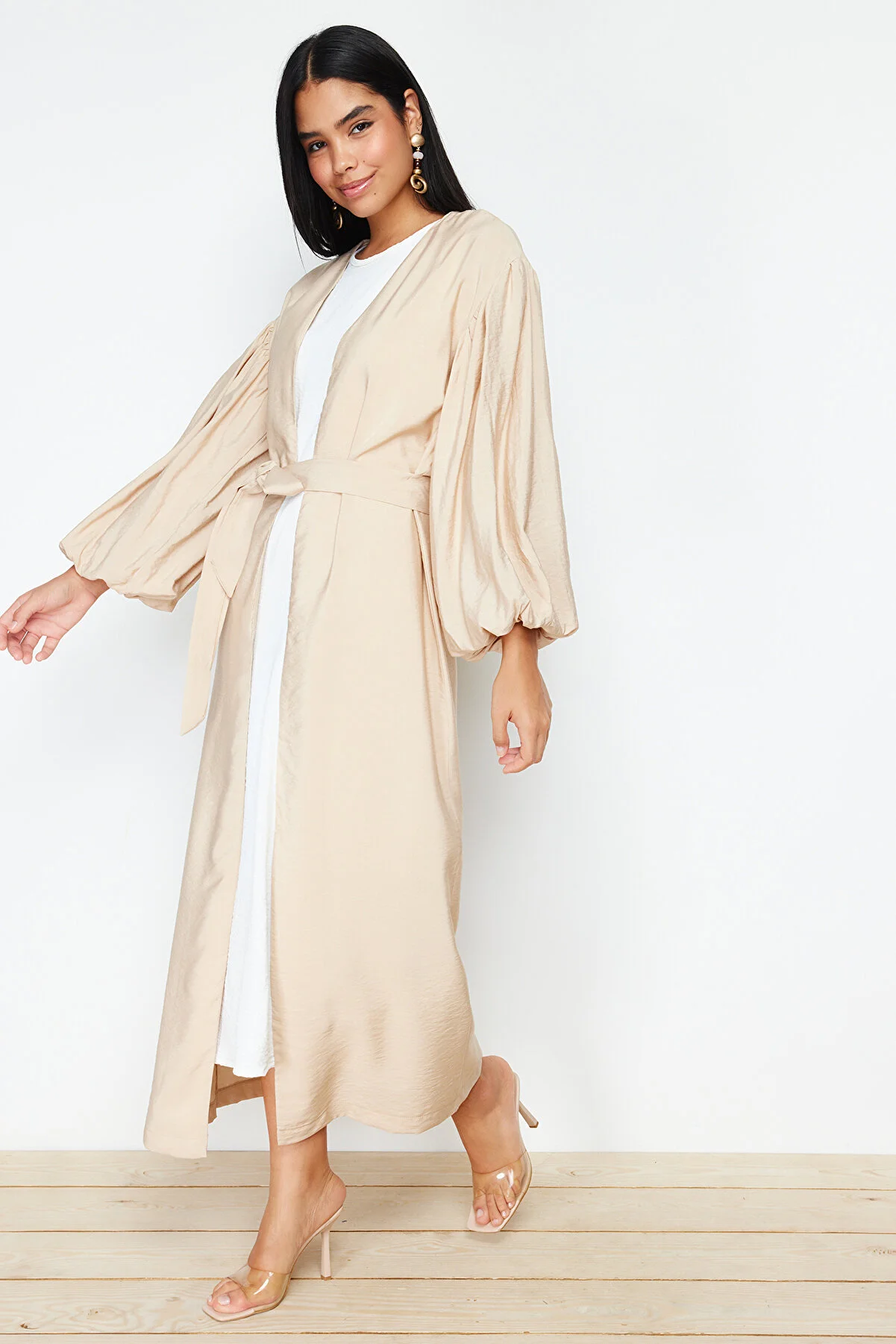 Trendyol Modest  Lange gewebte Mütze mit Steingürtel & Ferace & Abaya TCTSS24KF00001