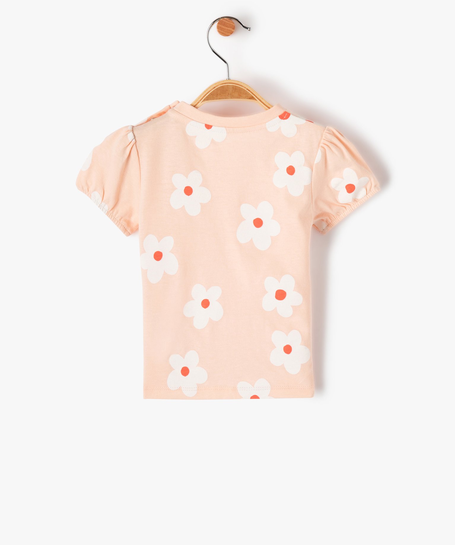Tee-shirt bébé fille fleuri à manches courtes ballon rose | GEMO