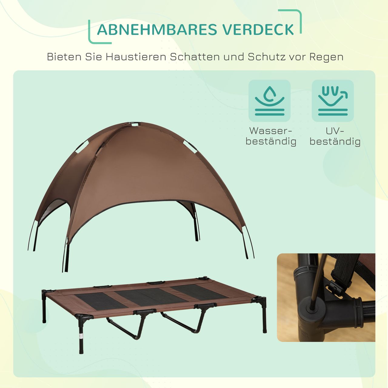 PawHut Haustierbett mit Baldachin Erhöhtes Hundebett Hundeliege outdoor Kaffee