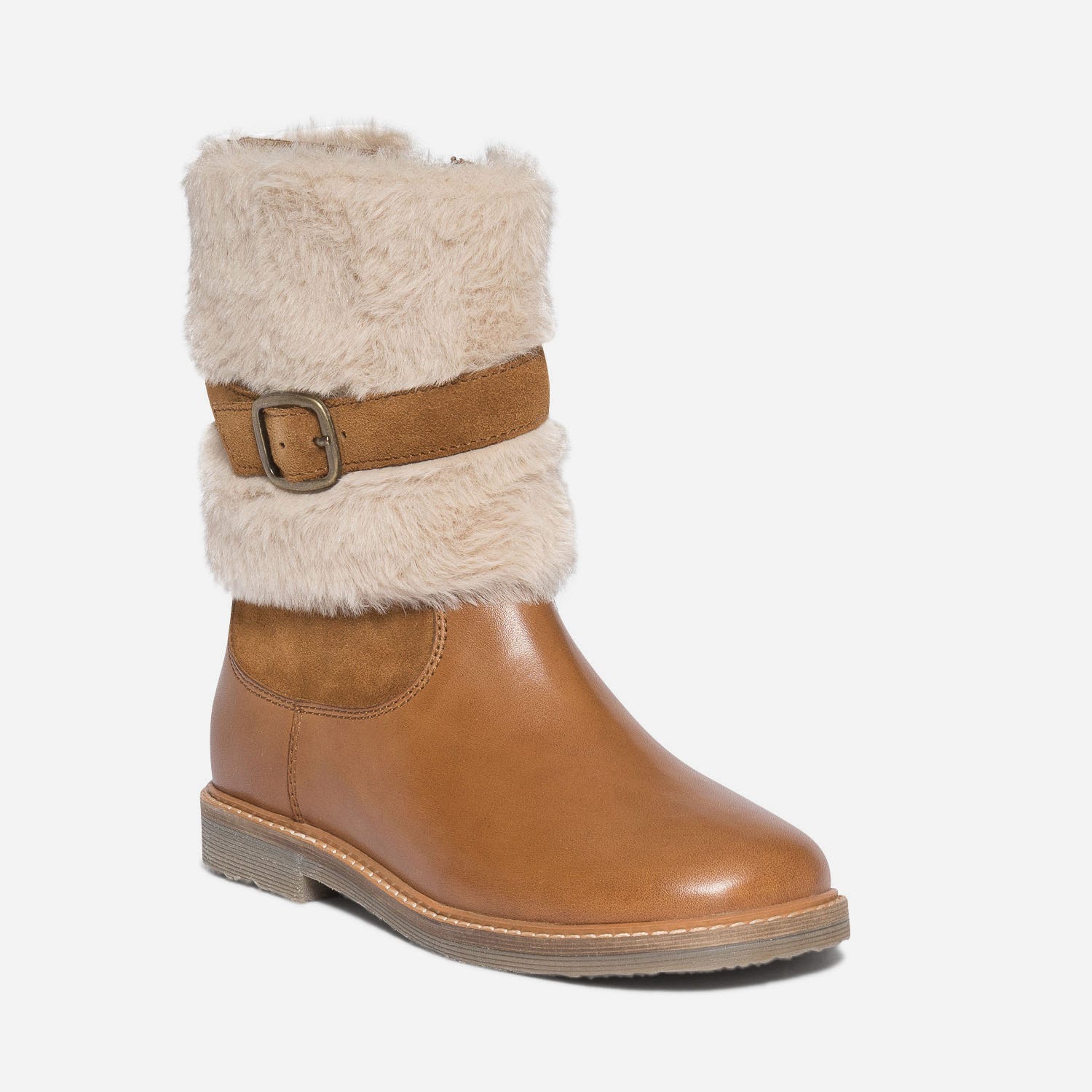 Boots camel en cuir avec empiècement amovible