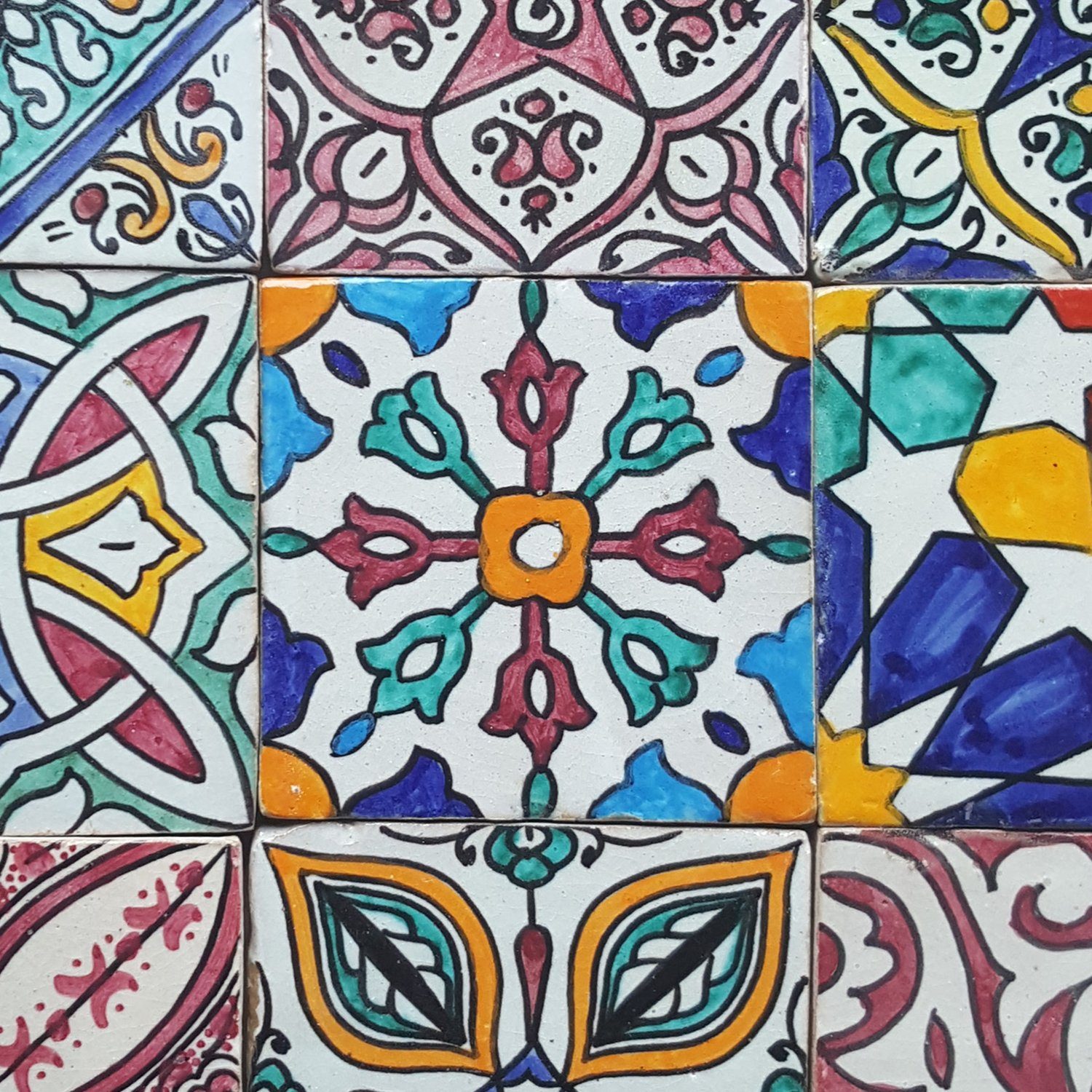 Casa Moro Wandfliese Orientalische Fliesen Bunt Mix 10x10 cm 9er Packung, Mehrfarbig, für schöne Küche Dusche Badezimmer, HBF8410, Kunsthandwerk aus Marokko Wandfliesen, handbemalte marokkanische Fliesen Patchwork