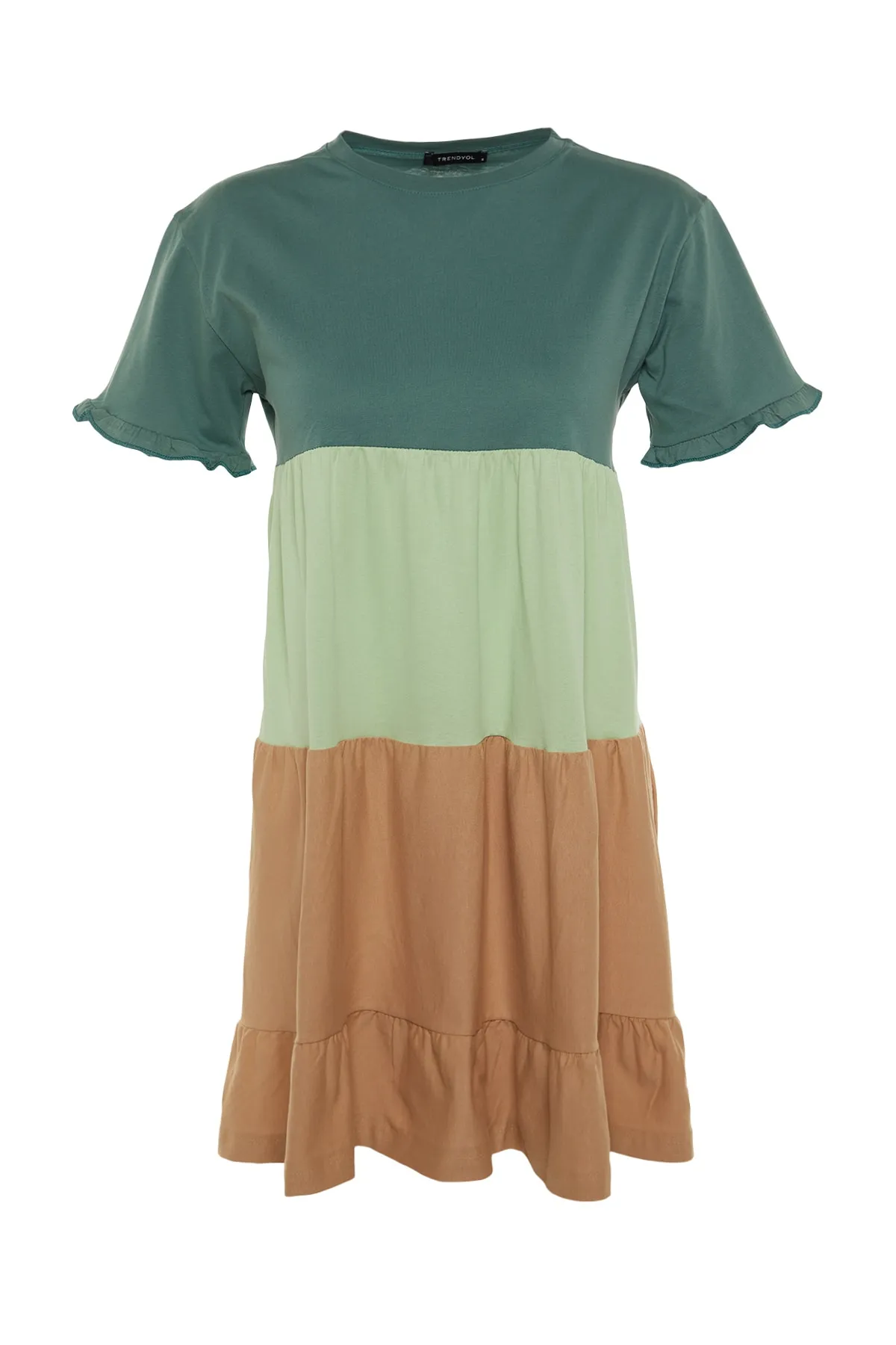Trendyol Collection  Grünes, einfarbiges Mini-Strickkleid aus 100 % Baumwolle in Blockfarben TWOSS20EL1638