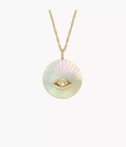 Fossil Kette Sutton Evil Eye Anhänger Edelstahl goldfarben