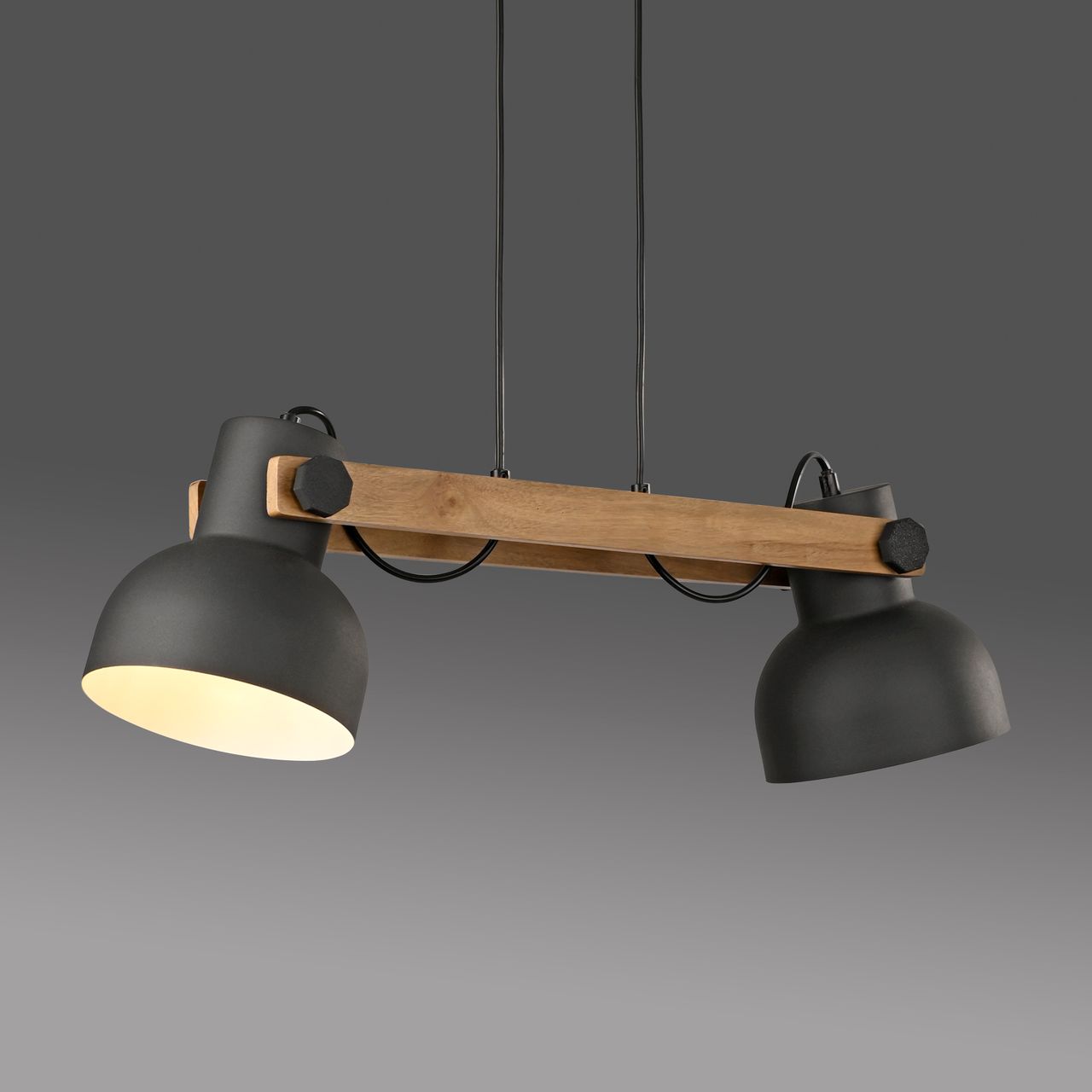 JUST LIGHT Pendelleuchte CUP 2.0, 2xE27 max. 60Watt exkl., höhenverstellbar, IP20, Schwarz