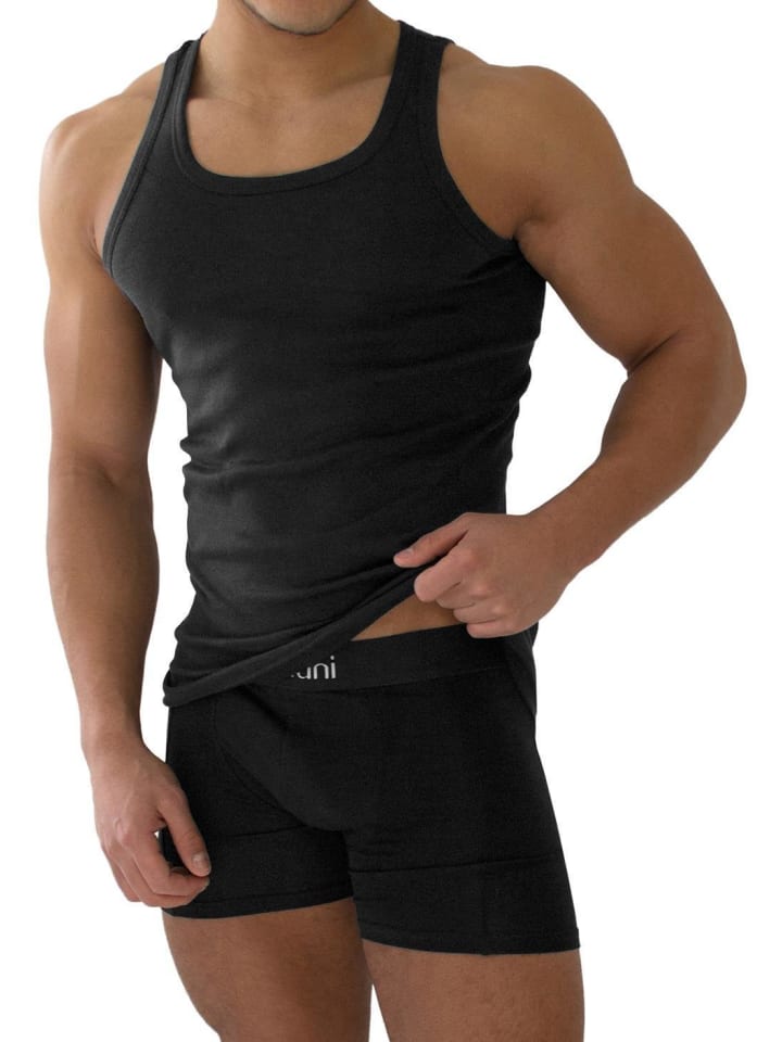 normani 4 Stück Herren-Unterhemd Feinripp Schwarz in Schwarz günstig kaufen