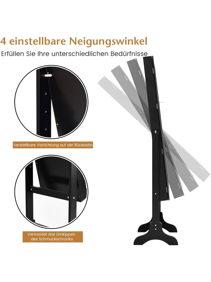 COSTWAY Schmuck mit Ganzkörperspiegel in Schwarz günstig kaufen onesize