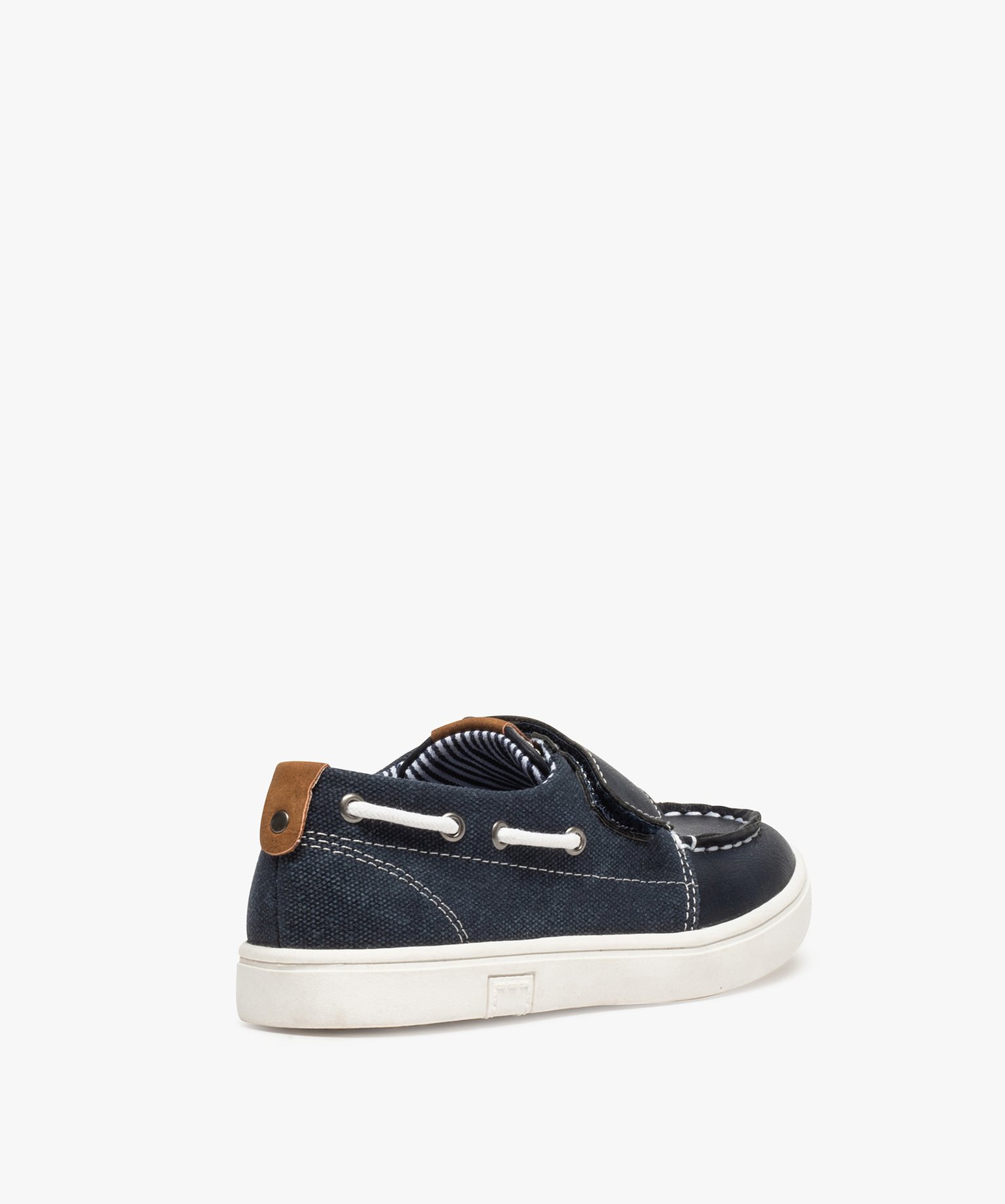Chaussures bateau Garçon unies bi-matières à scratch marine | GEMO