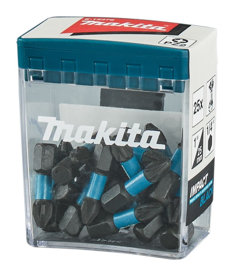 Makita Accessories E-12376 Bit de șurubelniță cu impact negru PZ2 x 25 mm, 25 bucăți