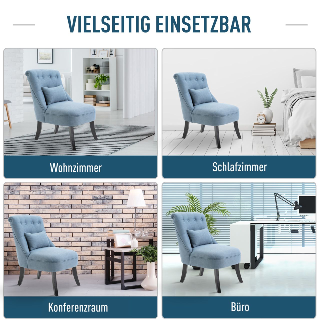 HOMCOM Relaxsessel mit Rückenkissen, Sessel, Fernsehsessel, Erhöhte Füße, Leinen, Blau, 52,5 x 69 x 77 cm