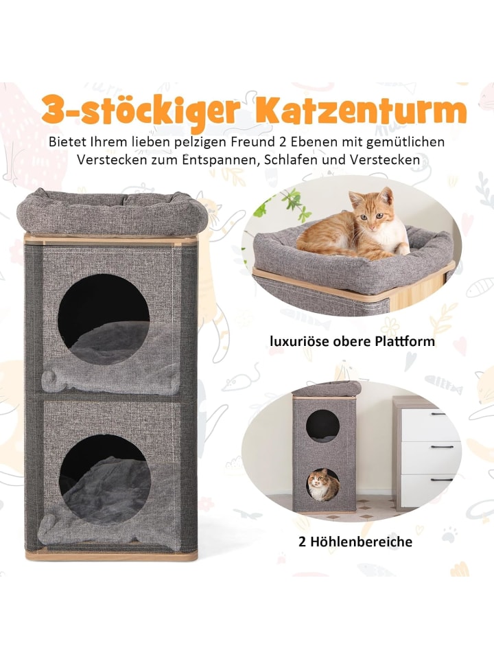 COSTWAY 3-stöckige Katzenhöhle in Grau günstig kaufen onesize