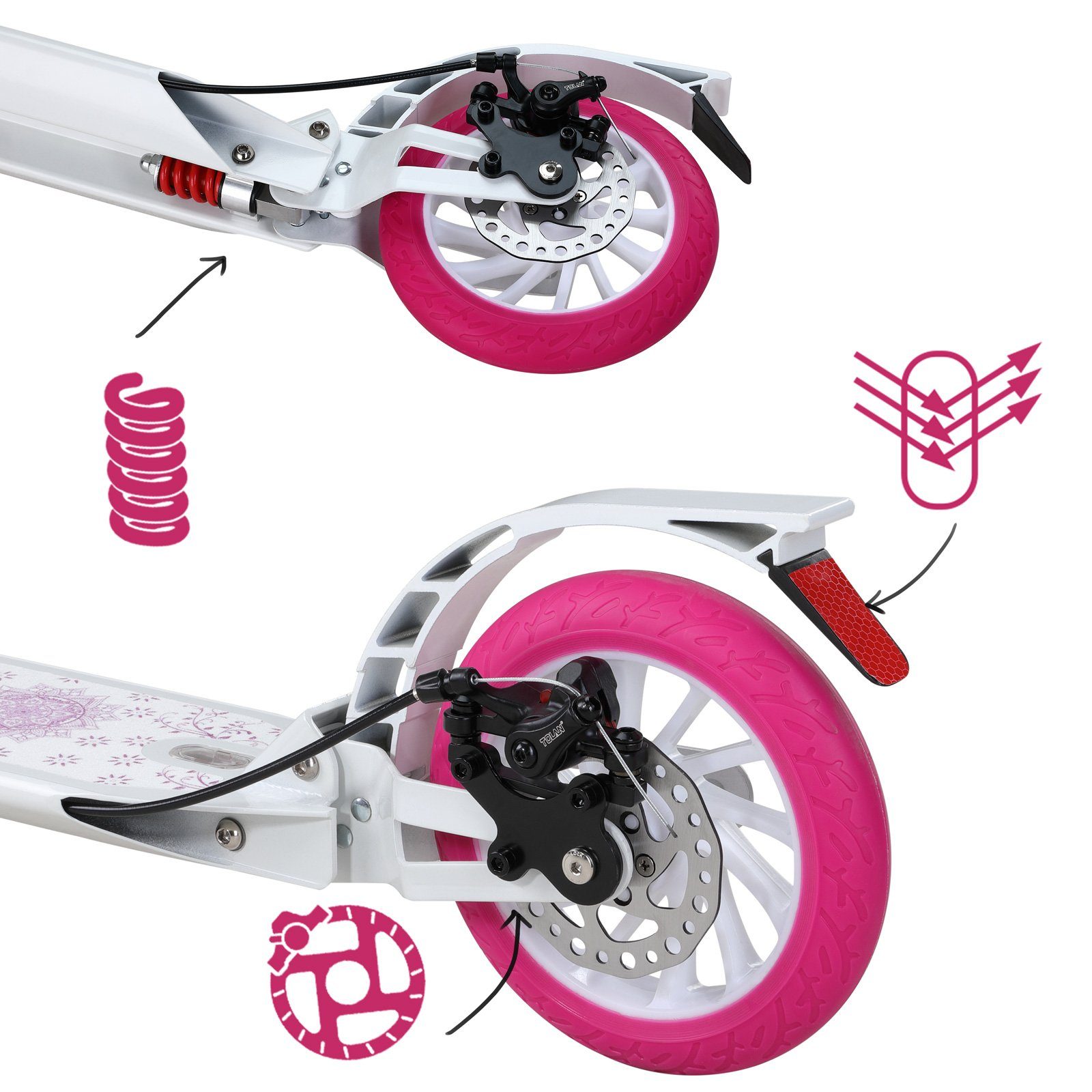 Spielwerk Stuntscooter Mandala, (1 tlg), klappbar ABEC 9 Höhenverstellbar Doppelfederung City Roller