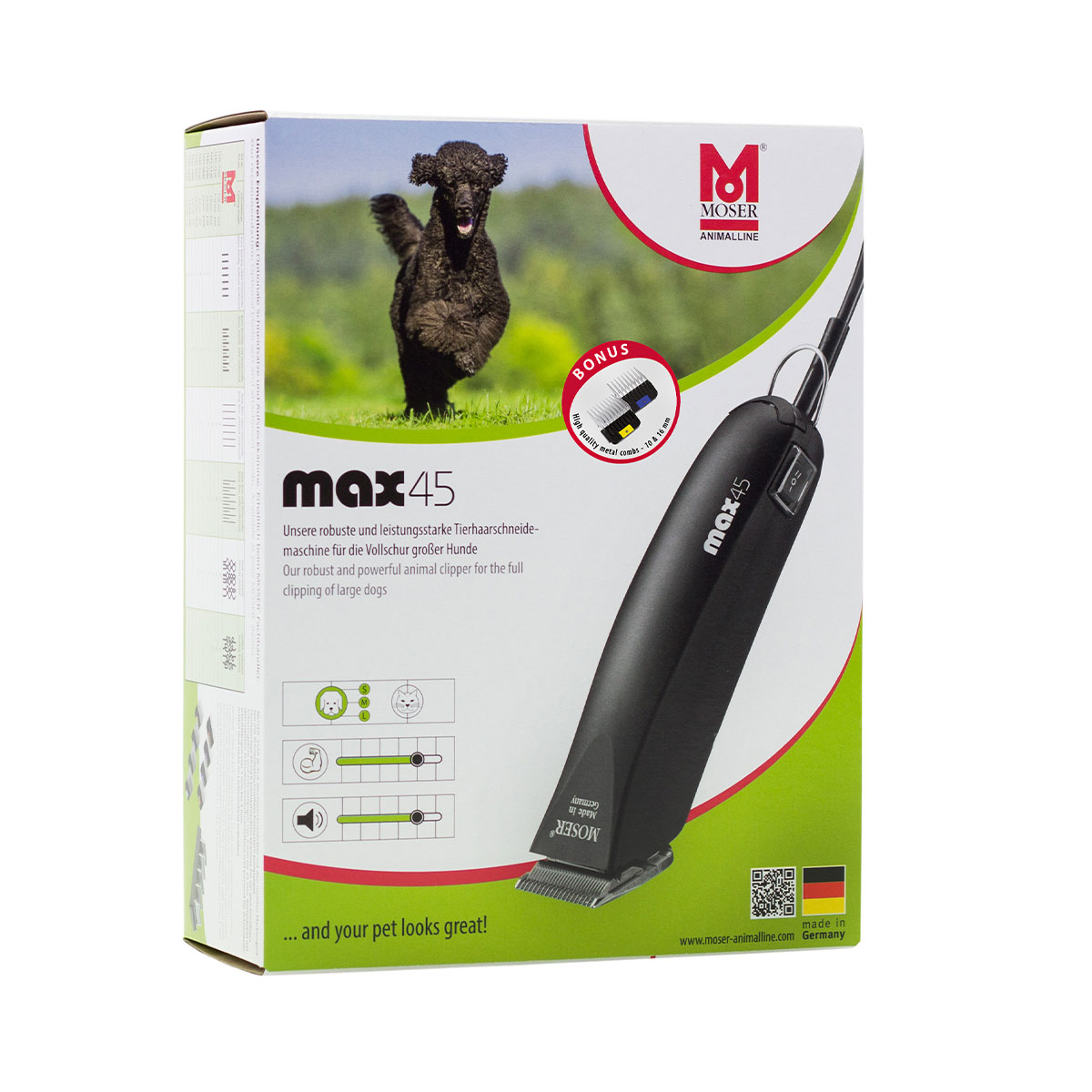 Moser Schermaschine Max 45 inkl. 2 Aufsteckkämme bei ZooRoyal
