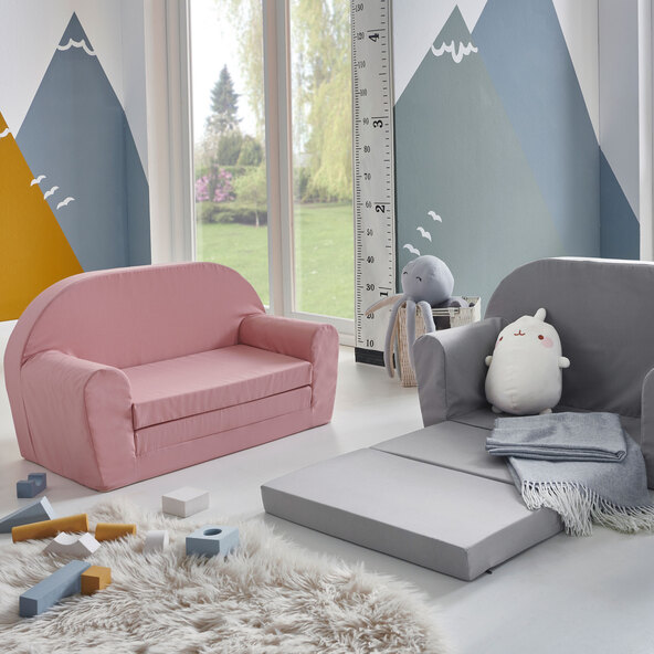 Kindersofa ausklappbar, rosa