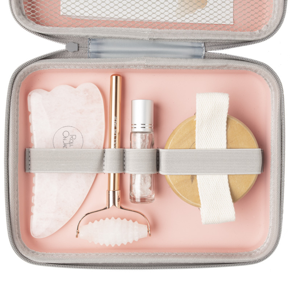 roll on jade Body slim set quartz cristal Gua sha + Roll on + Brosse en crins+ manuel + fiole cristaux