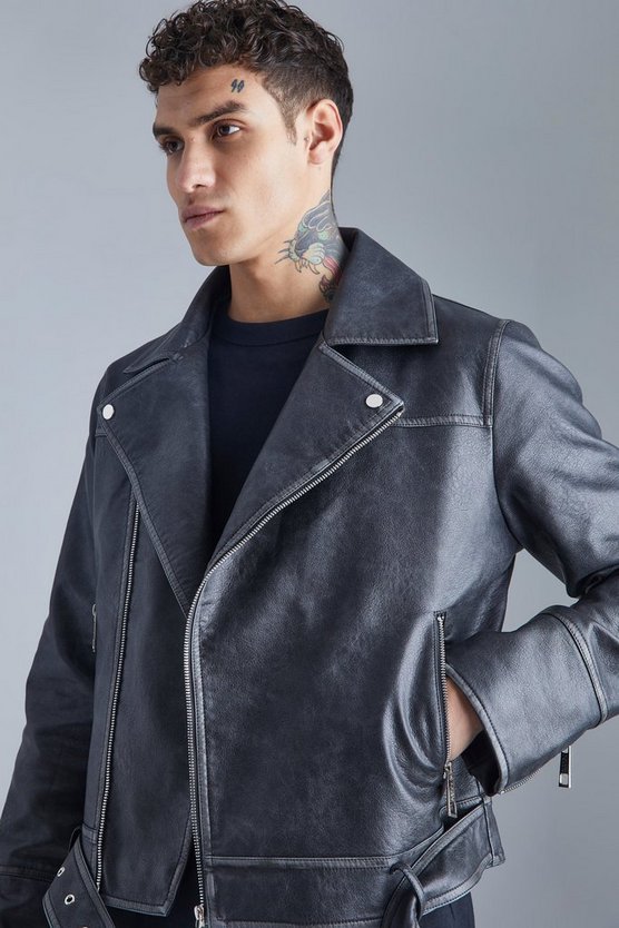 Kastige Vintage PU-Bikerjacke