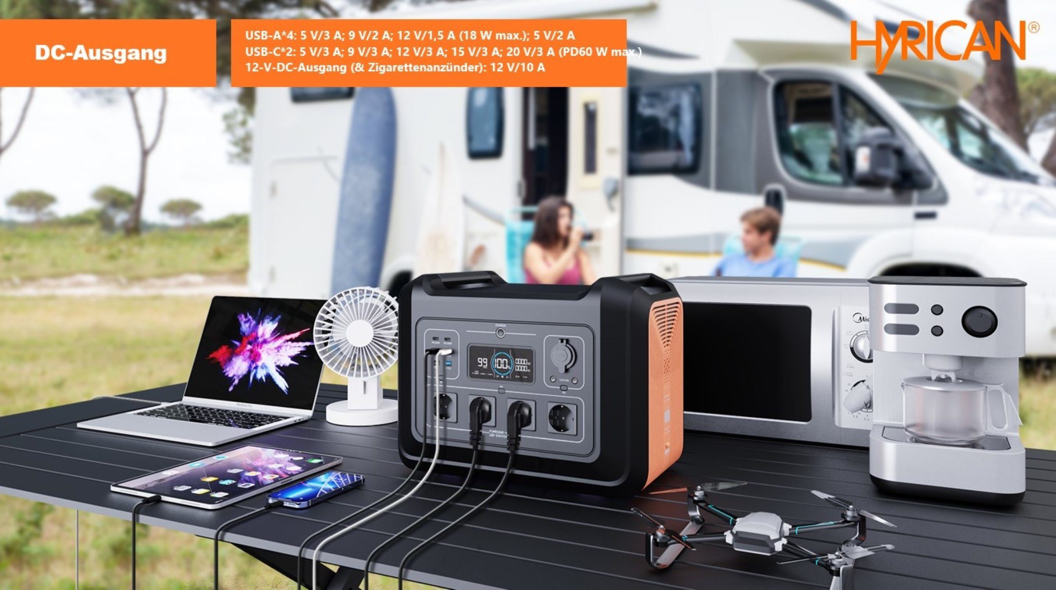 Hyrican UPP-2400, 2400 Watt, 2232 Wh, LiFePO4, tragbarer Akku/Batterie Powerstation 697500 mAh, mobiles Ladezentrum für Not-& Stromversorgung
