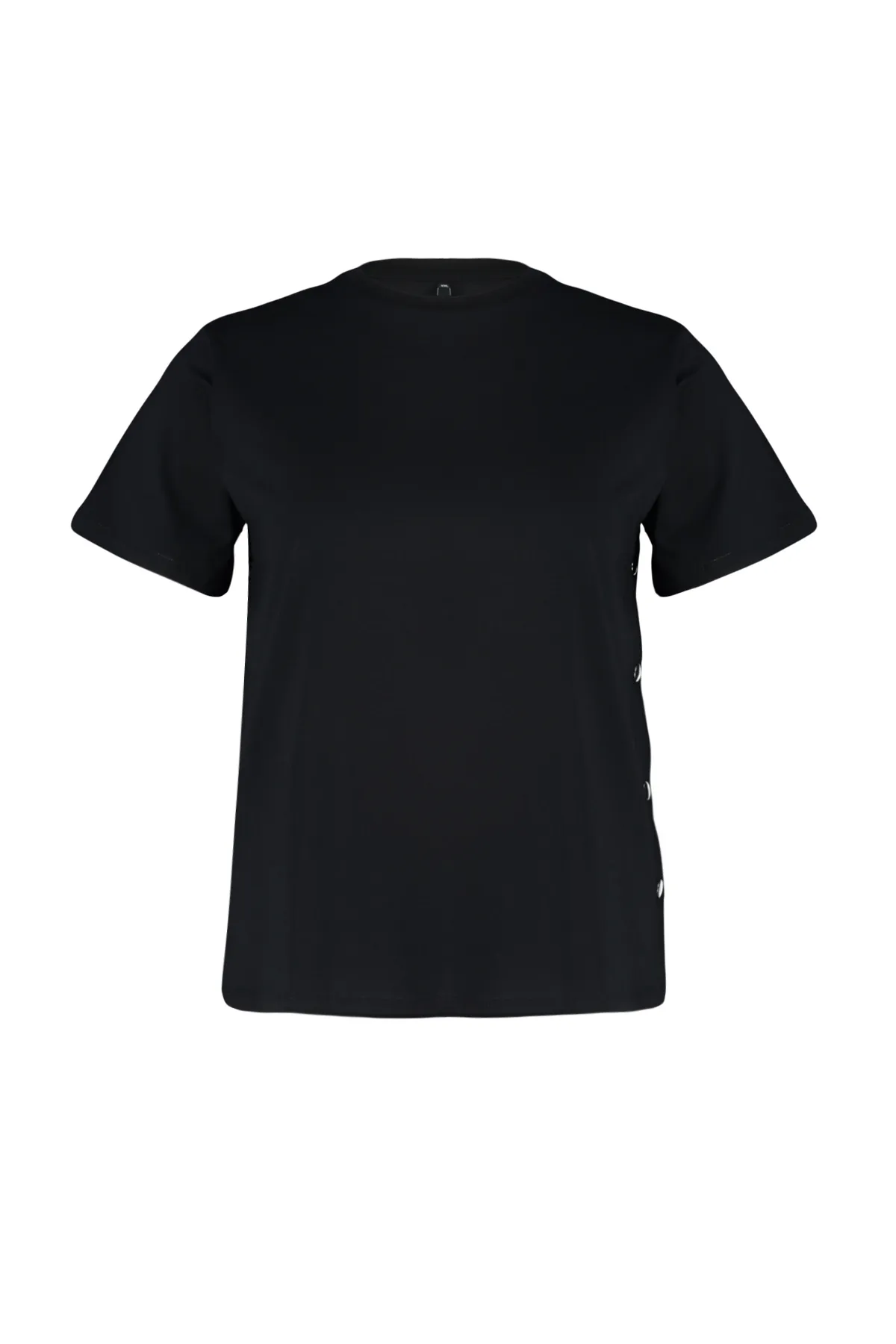 Trendyol Curve  Schwarzes Strick-T-Shirt mit Knopfdetail TBBSS24BF00000
