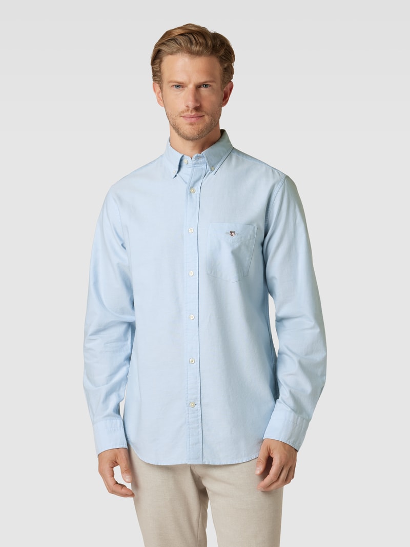 Regular Fit Freizeithemd mit Brusttasche Modell 'OXFORD' in hellblau