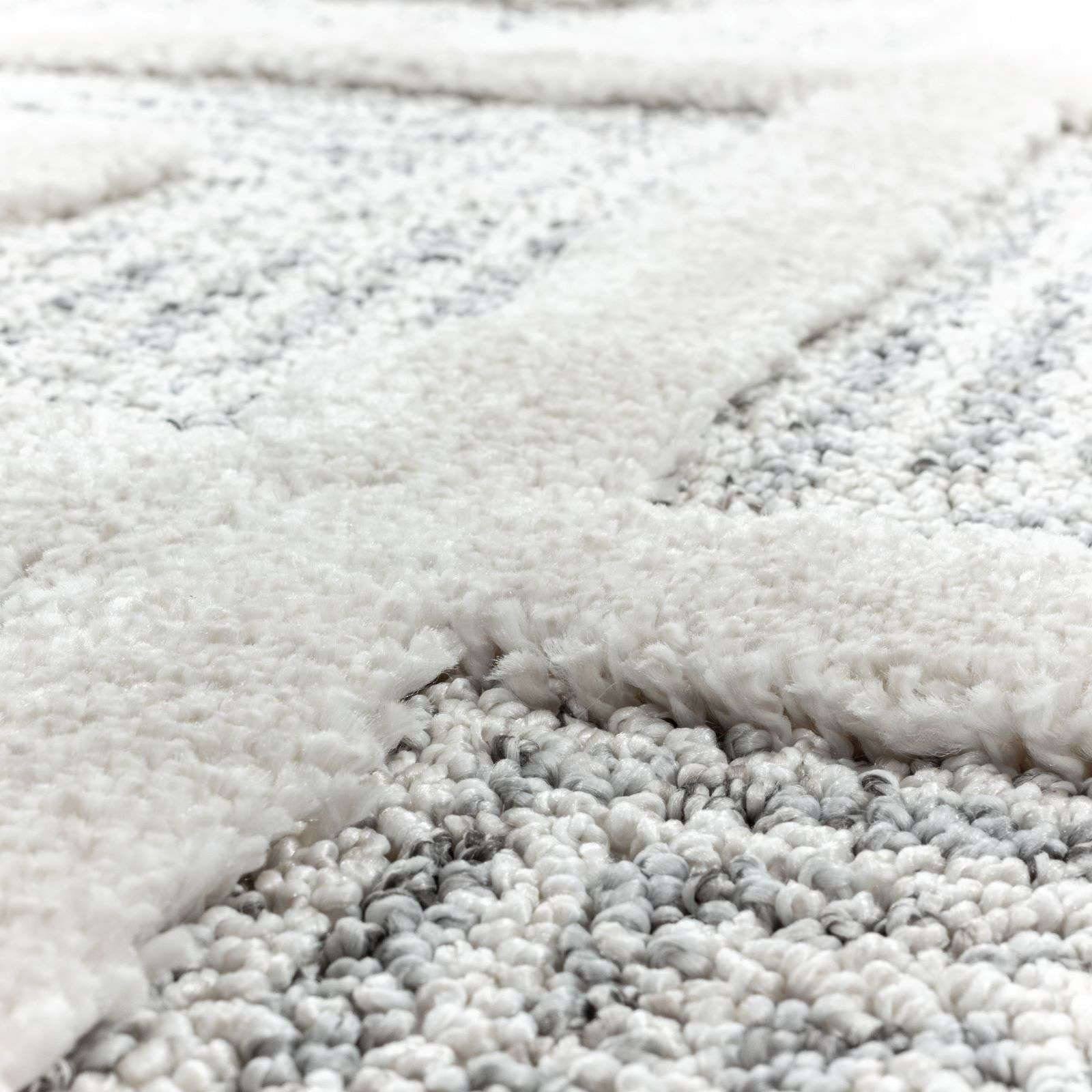 Designteppich Designerteppich Tokio hoch-tief Struktur Karos mit Punkten weiß-grau, TaraCarpet, rechteckig, Höhe: 20 mm, moderner scandi boho Karos w grau Wohnzimmer Schlafzimmer Flur 080x150